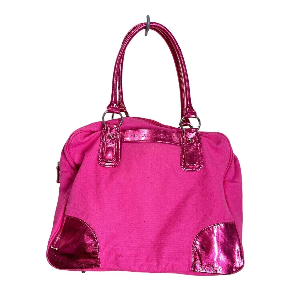 VICTORIA'S SECRET Hot Metallic Pink Weekender Tote Suitcase Travel Carry On Bag